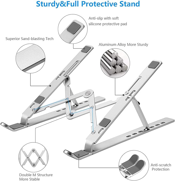 Leeboom Laptop Stand for Desk, Adjustable Foldable Aluminum Riser, Silver | Supports most 10-15.6 inch laptops and tablets with adjustable height and angle for improved comfort - Image 4
