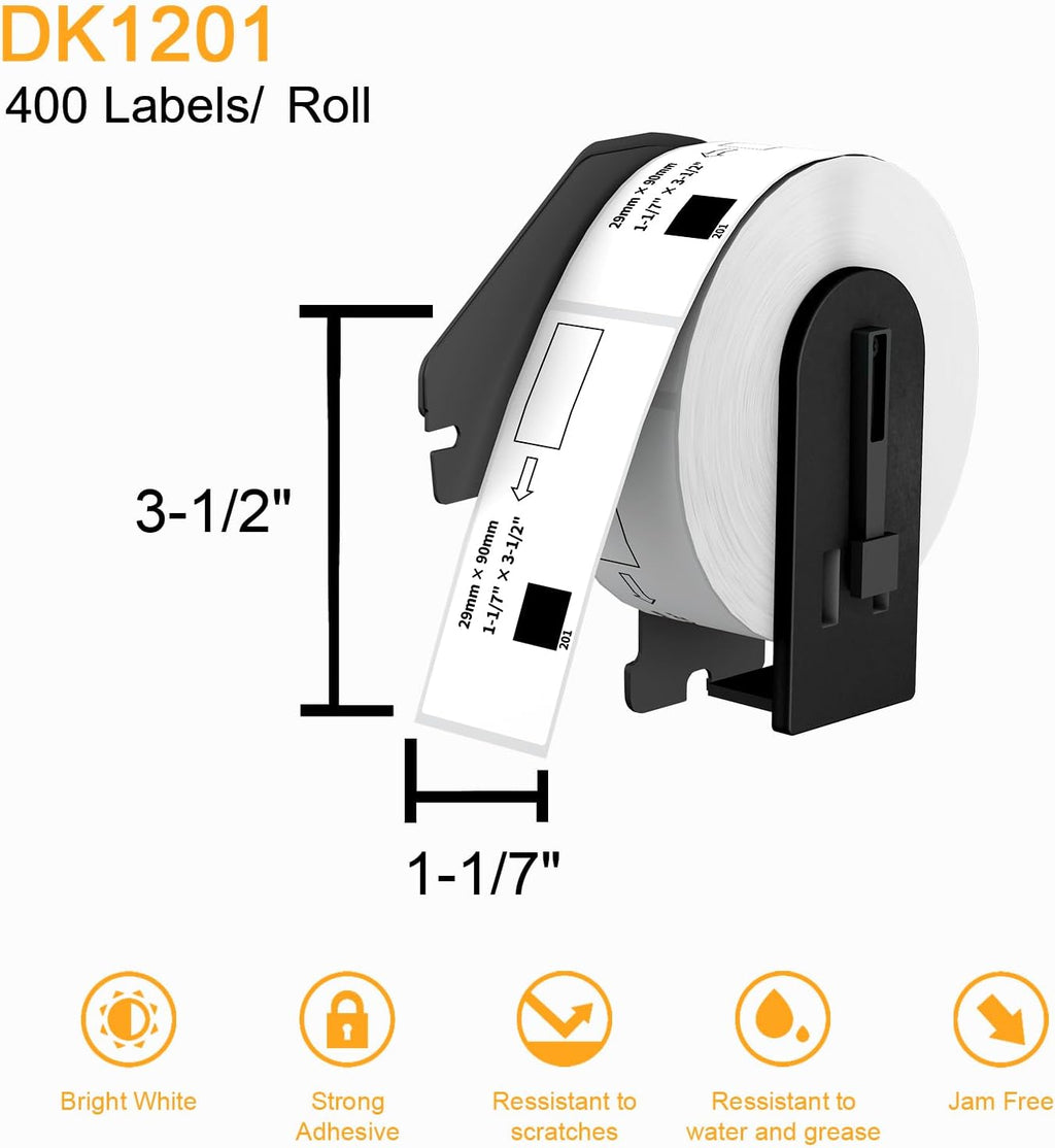 (12 Rolls + 1 Frame, 4800 Labels) Labelebal Compatible 1-1/7" x 3-1/2"(29mm x 89mm) Direct Thermal Labels Replacement for DK-1201 Shipping Mailing Postage Address Compatible for Brother QL Printer - Image 2