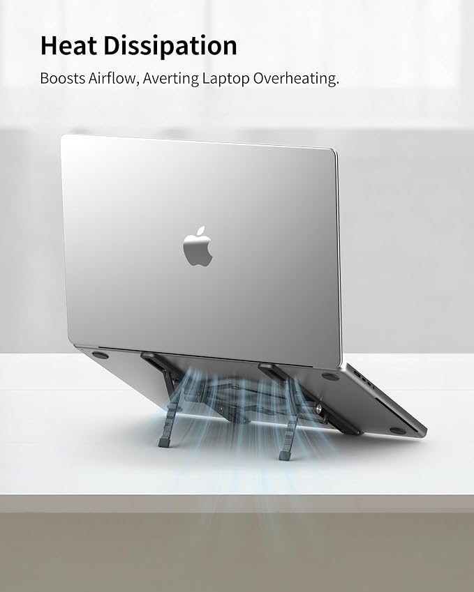 2025 Foldable Laptop Stand for Desk - Bi-fold Ergonomic Spring Adjustable Computer Holder, 3 in 1 Metal Portable Laptop Stand for Notebook, Phone, Tablet,10-16", Desk & Travel Use - Image 8