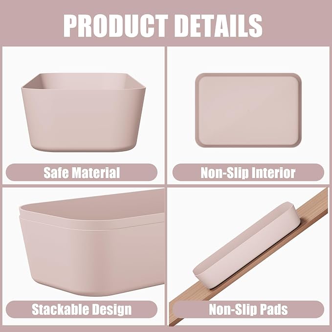 Drawer Organizers Bins 10 PCS for Bathroom Makeup Desk Office | with Non-slip Pads, 3 Sizes, Plastic Tray, Vanity Organizer, Kitchen Utensils Organizer - Image 3