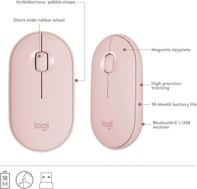 Logitech MK470 Slim Compact Wireless Keyboard and Mouse Combo - Rose | Compact low-profile quiet keyboard with number pad, slim ambidextrous quiet mouse with 3 non-customizable buttons, Windows PC - Image 7
