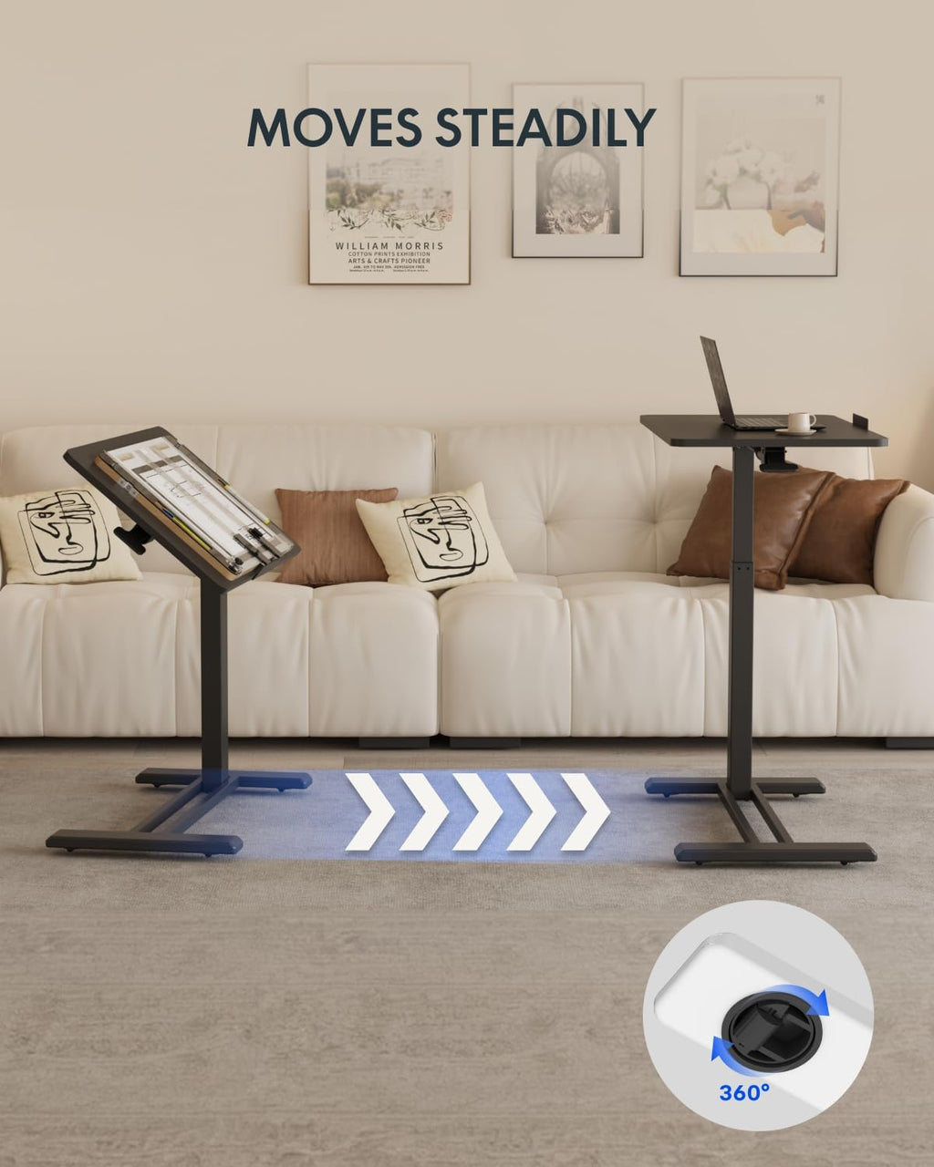 FLEXISPOT H7 PRO 55° Tiltable Mobile Overbed Table with Pneumatic Lift,28'' - Image 3
