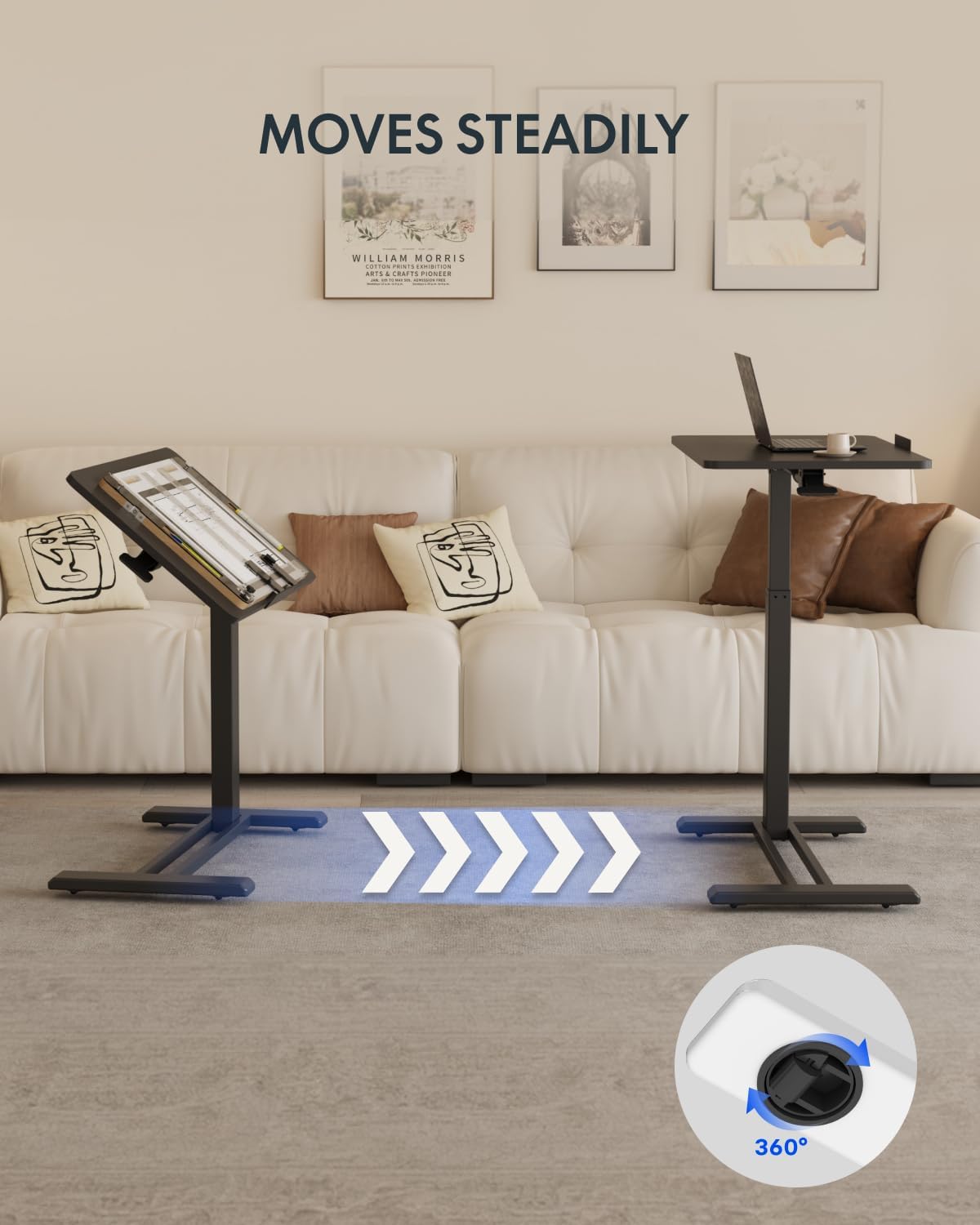 FLEXISPOT H7 PRO 55° Tiltable Mobile Overbed Table with Pneumatic Lift,28'' - Image 3