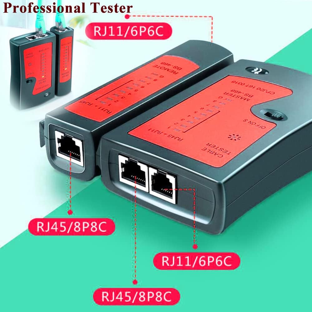 LEATBUY Crimp Tool CAT5 CAT6 Kit RJ45 Crimping Tool, 50PCS RJ45 Crimper Pass Through Ethernet LAN Connectors, 50PCS Covers, Network Cable Tester, Wire Punch Down Cutter(RED) - Image 4