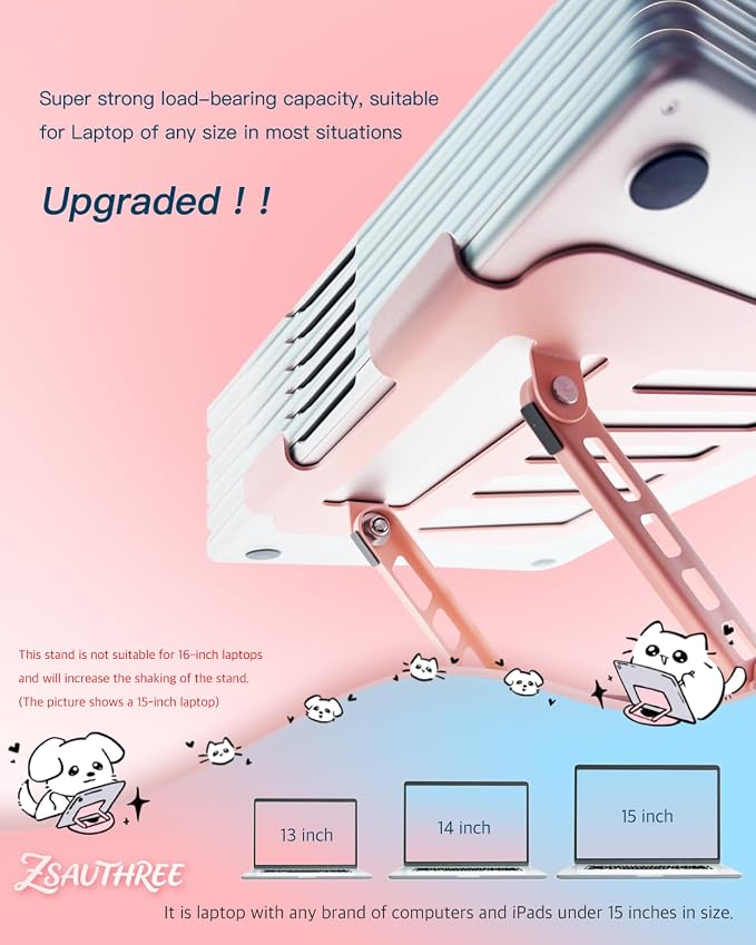 Upgraded Pink Swivel Laptop Stand - 360° Rotating Base & Foldable|Cute Dog Patterns for Healing Vibe|Fits MacBook & 13-15" Laptops|Ideal for Desk Work,Office,Travel,Home,Painting - Image 4