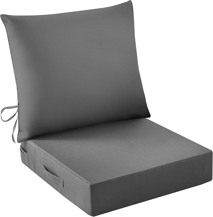 IASEAHK Outdoor Seat Cushion Set, Waterproof & Fade Resistant Patio Chair Cushions, Outdoors Cushion for Patio Furniture, 24 x 24 x 5.75 Inch, Outdoor Couch Cushions with Handle and Ties, Dark Grey by IASEAHK
