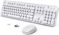 Wireless Keyboard and Mouse Combo, Ergonomic Full Size Typewriter Retro Round Keycaps Keyboard, Compatible with Windows, PC, Perfer for Home and Office Keyboards（White） by SkyGive