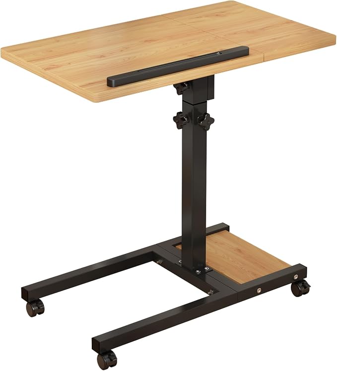 TigerDad Mobile Adjustable Height Laptop Stand PC Computer Portable Notebook Swivel Laptop Desk Rolling Table Desk Cart Tiltable with Wheels Casters& Mouse Pad Table (Wood) - Image 2