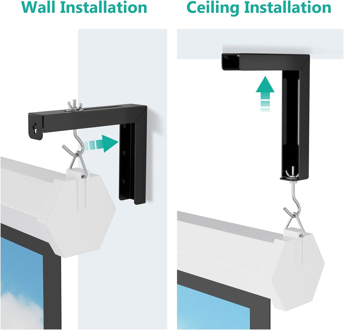 WALI Universal Projector Screen Ceiling Mount, Wall Hanging Mount L-Brackets, 6 inch Adjustable Extension with Hook Kit, Perfect Projector Screen Placement Hold up to 66 lbs (PSM001-B), Black - Image 6
