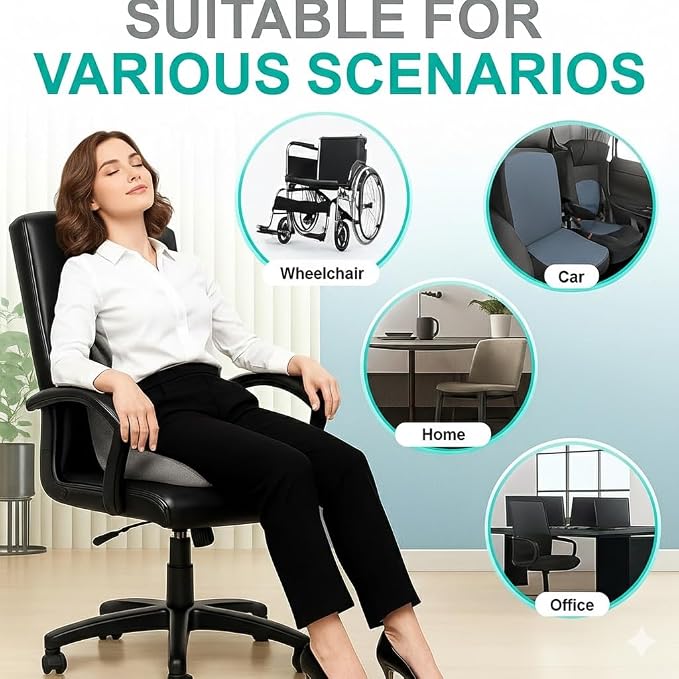Ergonomic L-Shaped Memory Foam Seat Cushion with Lumbar Support, Designed to Help Relieve Tailbone, Coccyx & Lower Back Pain for Office,Truck, Car & Travel (Pure Gray) - Image 4