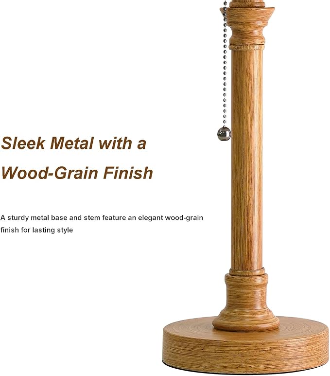 19.5" Wood Grain Rustic Table Lamps Set of 2 for Living Room Bedroom | Pull Chain Switch Bedside Table Lamps, White Linen Shade, Small Desk Lamp for Living Room, Bedroom, Home Office, Nursery - Image 6