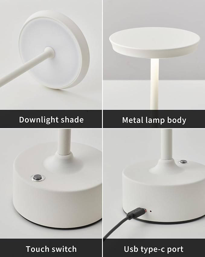 PUSU Rechargeable Table Lamps Set of 2, White Cordless Portable Desk Lamp | 4000mAh Battery, Stepless Dimming & 3 Color 2700K-6000K, LED Lamp for Bedroom, Living Room, Restaurant, Outdoor, Night Light - Image 8