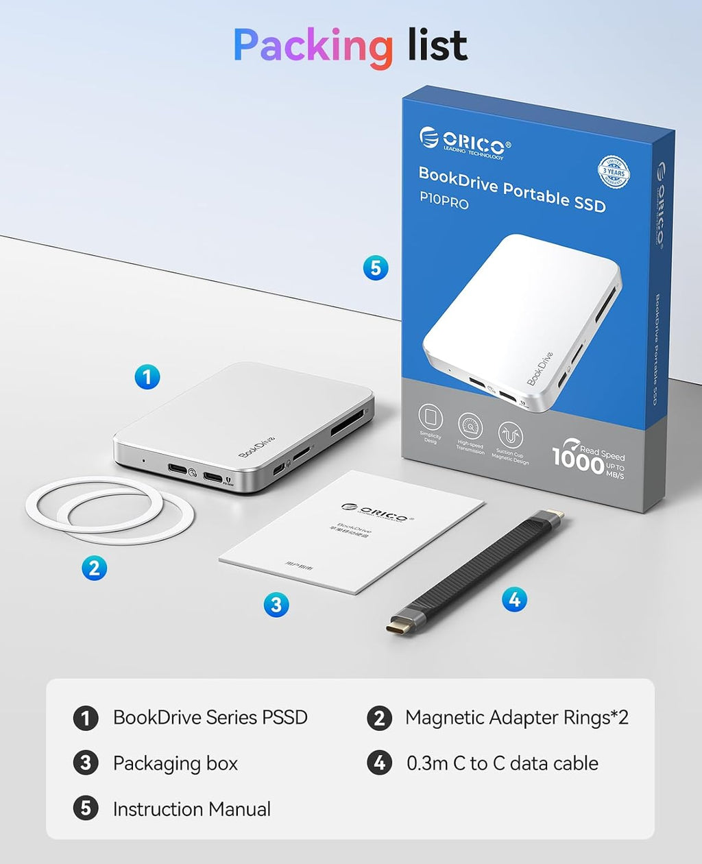 ORICO BookDrive 1TB Magnetic External SSD with SD/TF Card Reader, PD 100W Charging, Type-C Audio Interface for Laptop & USB-C Smartphone - Magsafe Portable SSD, 1000MB/s for USB 3.2 Gen2 - P10PRO - Image 8