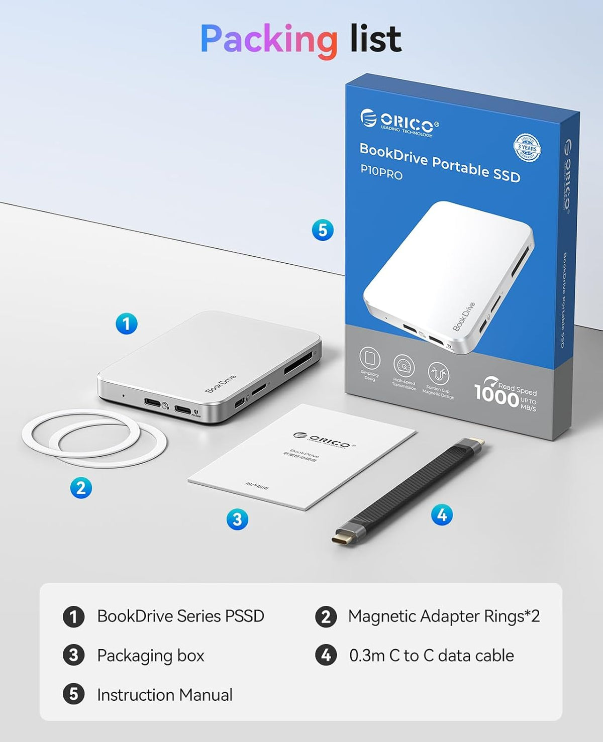 ORICO BookDrive 1TB Magnetic External SSD with SD/TF Card Reader, PD 100W Charging, Type-C Audio Interface for Laptop & USB-C Smartphone - Magsafe Portable SSD, 1000MB/s for USB 3.2 Gen2 - P10PRO - Image 8