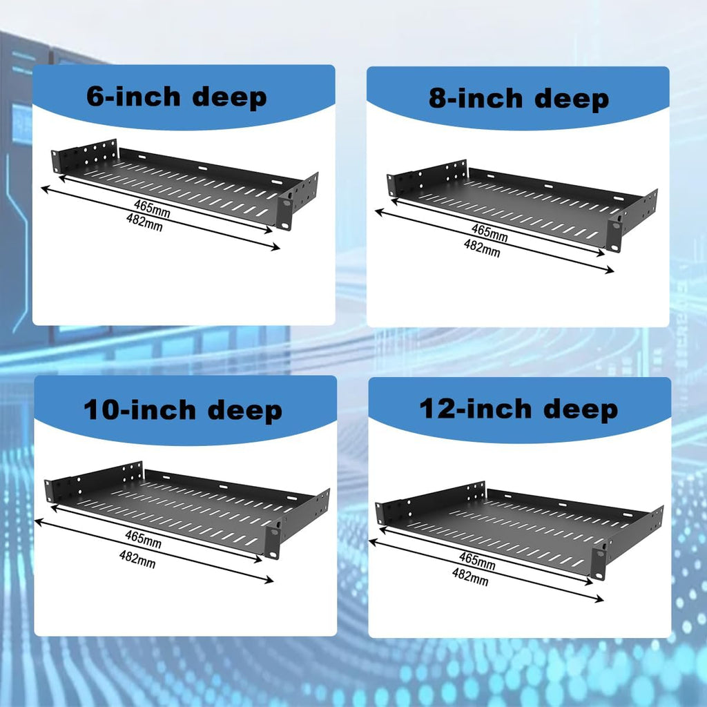 1U Vented Rack Shelf 8" Deep 44 lbs Capacity No Front Lip - Image 8
