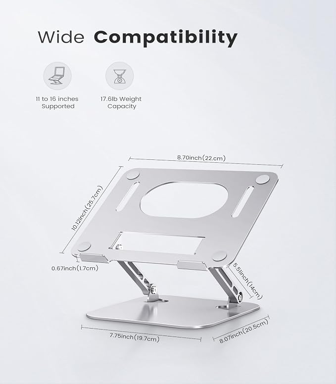 Orlian Laptop Stand Adjustable Computer Stand Sturdy Aluminum Laptop Stand for Desk Foldable Laptop Holder Portable Riser for 11–16-inch Laptop Notebook Tablet and More, Silver - Image 6