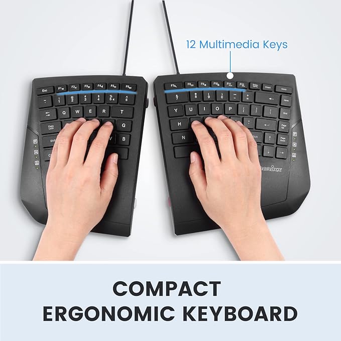 Perixx PERIBOARD-524B US, [Firmware Updated] Wired Ergonomic Split Keyboard - Up to 2 Ft Seperation - Adjustable Tilt Angle - Low Profile Membrane Keys - Black - US English - Image 2