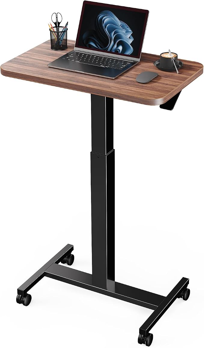 Marsail Mobile Standing Desk, Wider Height Adjustable Computer Desk, Rolling Sit Stand Desk with 4 Lockable Wheels, Desk for Home Office and Classroom, Walnut by Marsail