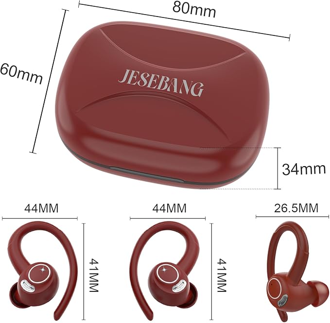 Wireless Earbuds, Bluetooth 5.4 Headphones Sport Over Ear Buds With ENC Mic | Noise Cancelling,48H, Wireless Earphone With Earhooks, Stereo Deep Bass, IP7 Waterproof ear bud for Workout Running,Light Red - Image 8
