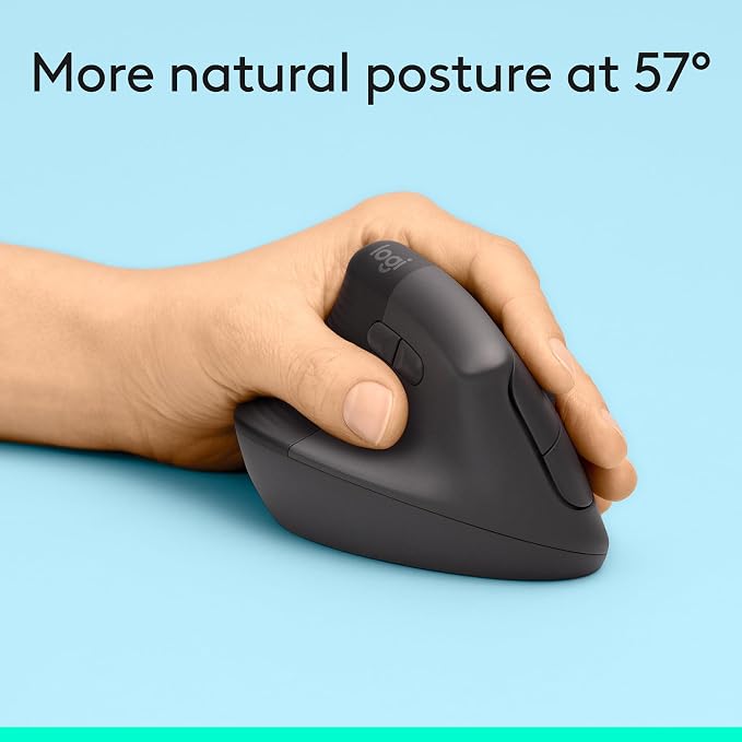 Logitech Left Handed Lift Vertical Ergonomic Wireless Mouse - Graphite | Connect via Bluetooth or included Logi Bolt USB-A receiver, quiet clicks, 4 of 6 buttons customizable, Windows Mac compatible - Image 4