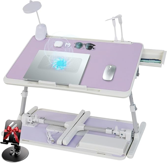 Adjustable Laptop Lap Desk with Cooling Fan USB Light for Adults 60x40cm,Purple by IXTRA