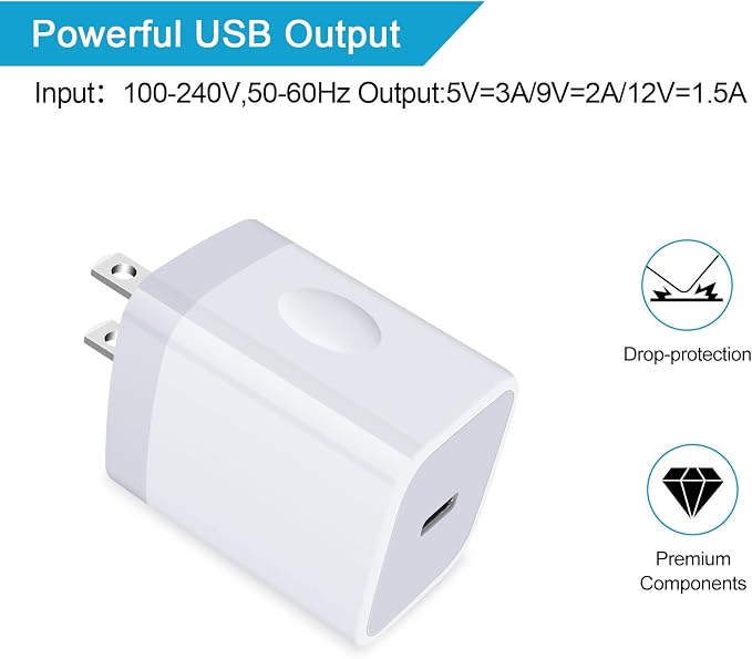 USB C Wall Charger,2Pack 20W PD 3.0 Type C Fast Charger Plug Power Adapter Charging Block for Samsung Galaxy A36/A16 5G/A15/A35/A55/A56/A14/S25 Ultra/S24/S24 FE/S23/S22/S21/S10/iPhone 16e/16/15/14/13 - Image 3
