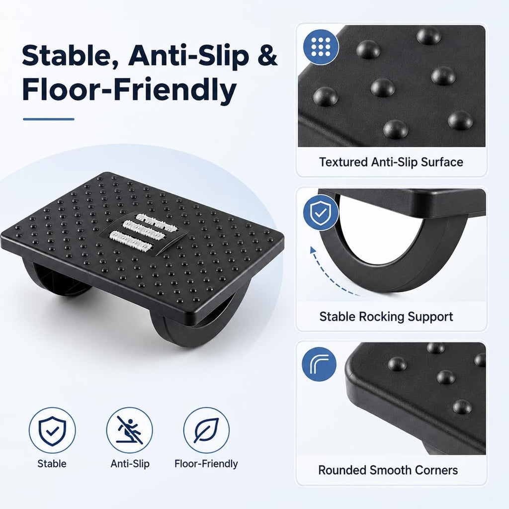 Under Desk Footrest, Rocking Foot Rest for Office with Massage Textured Surface, Ergonomic Foot Stool with Textured Surface for Home Office, Desk, Work, Black - Image 5