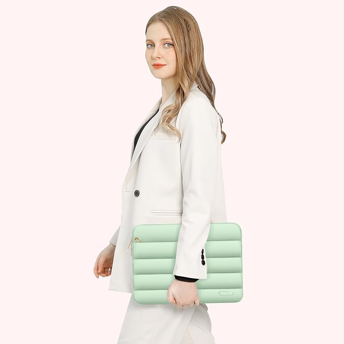 MOSISO Laptop Case 13.3 inch,13-13.3 inch Puffy Laptop Sleeve Carrying Case | Compatible with MacBook Neo/Air 13.6/Pro 13/14, HP Dell ASUS Lenovo, Polyester Horizontal Bag with Small Case, Mint Green - Image 6
