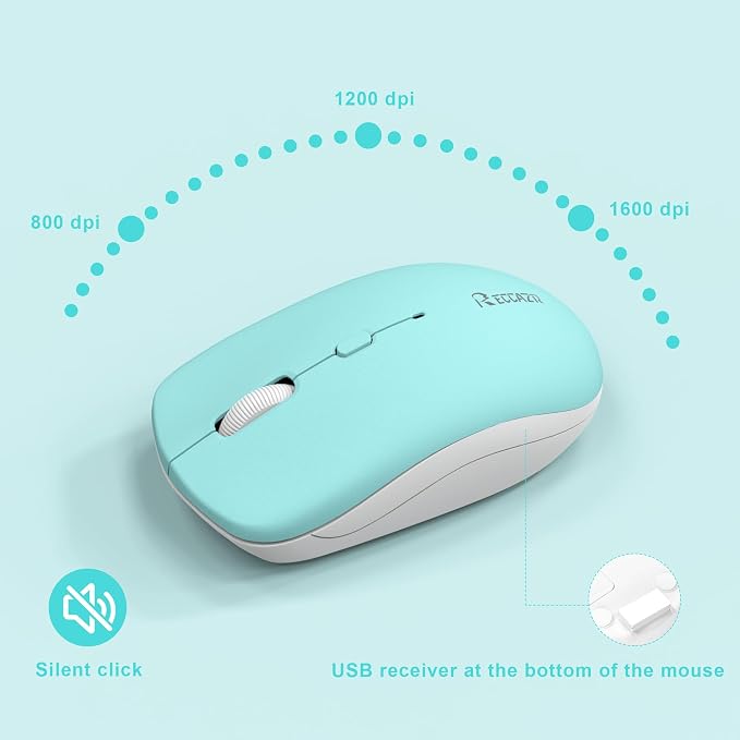 Wireless Keyboard and Mouse Combo Silent for Office and Home(Turquoise) | 2.4G Full Size Silent Cordless Keyboard with Tilt Legs,3-Level DPI Quiet Mouse,for Windows/Mac OS/Desktop/Laptop/PC - Image 7