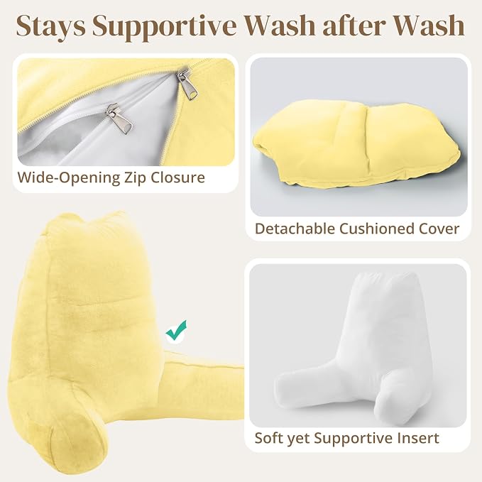 Sasttie Reading Pillow for Bed, Back Pillow for Sitting Up, Light Yellow | 21" Backrest Support Cushion for Couch, Sofa, and Floor, Dorm Essentials, OEKO-TEX, Adjustable Down Alternative Fill - Image 6