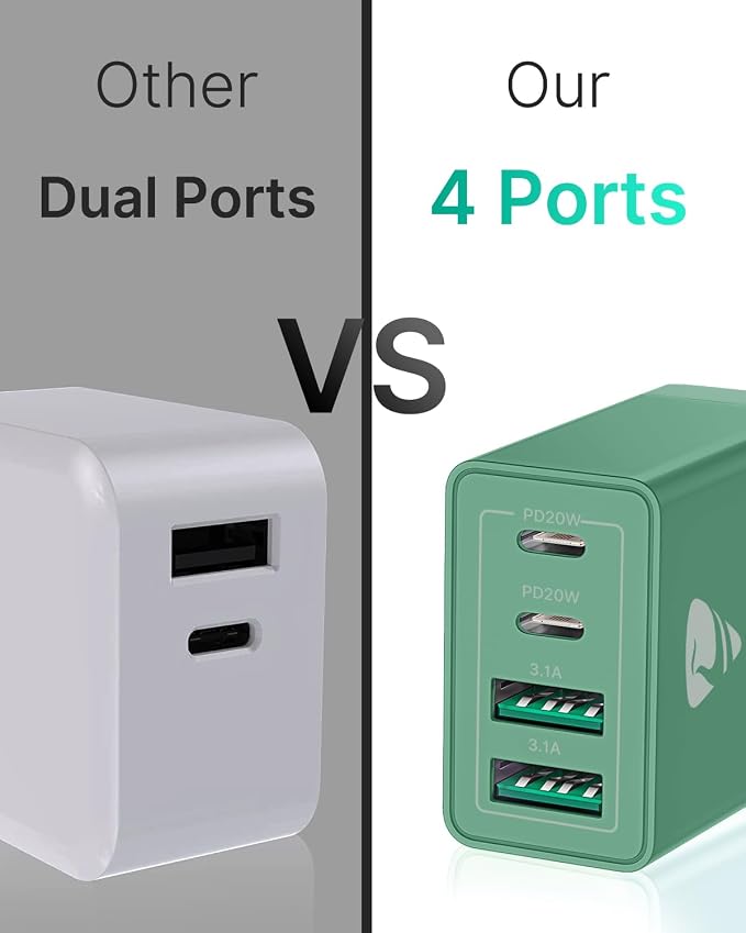 40W USB C Charger Cube, 2-Pack Wall Plug Fast Charging Block, 4-Port QC +PD Power Adapter Multiport Brick Type C Box for iPhone 16/15/14/13/12/11 Pro, XS/XR/8/7, Tablets, Cellphones Charger - Image 5