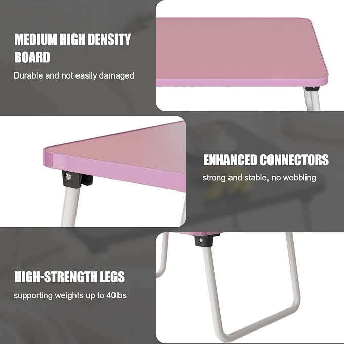 Foldable Lap Desk, Laptop Stand Bed Table Tray for Couch | Portable Breakfast Serving Tray, Lightweight Mini Lap Table, Works Great as Tablet Desk for Working, Reading & Writing, Pink - Image 6
