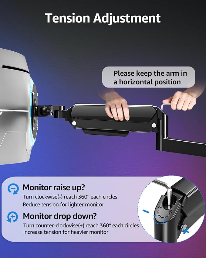 MOUNTUP Monitor Wall Mount for 49 45 43 40 35 32 27 24 Inch Screens, Heavy Duty Wall Monitor Mount, Holds 4.4 to 44 lbs, Ultrawide Monitors Arm Wall Mount, VESA Mount 75x75/100x100mm - Image 4