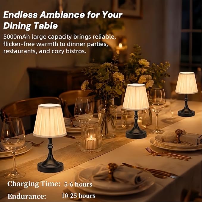 Balck Small Cordless Table Lamp Rechargeable - Kitchen Countertop Tabletop | Touch Lamp｜ Mini Lamp｜Restaurant Table｜Bookshelf | Counter Top ｜Wireless ｜Vintage｜Home Decor | Farmhouse Boho - Image 3