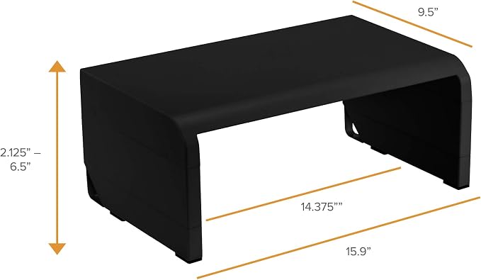 Bostitch Office Konnect Adjustable Monitor Stand Riser, 4 Height Adjustments, Built-In Cable Management, Rubber Feet - Black - Image 7
