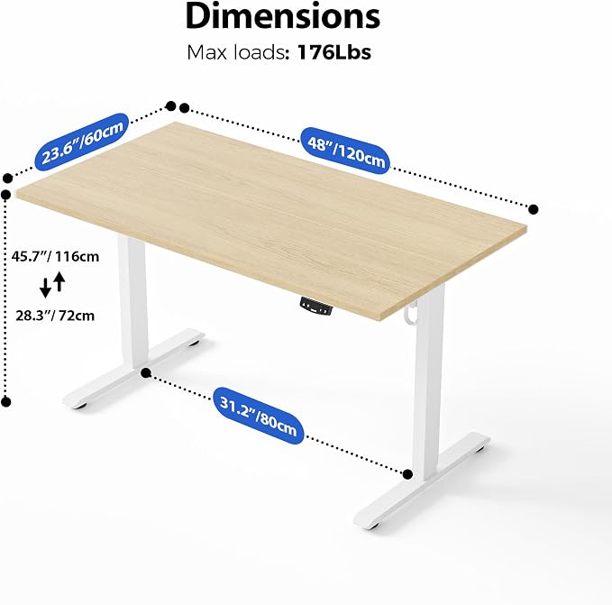 Agilestic 48 * 24 Inch Height Adjustable Electric Standing Desk, Maple | Sit Stand Up Computer Desk, Memory Presets, Stable Steel Frame,154 lbs, Easy Assembly, Splice Board, Home Office, Studying - Image 3