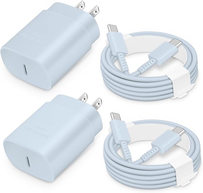 25W USB-C Fast Charger Block with C-to-C Cable [PD PPS Compatible] for Galaxy S24/S23/S22, Pixel 8/7, Z Flip 5, i Phone 17/16/15 - Compact Type C Charger [Blue] by CXX