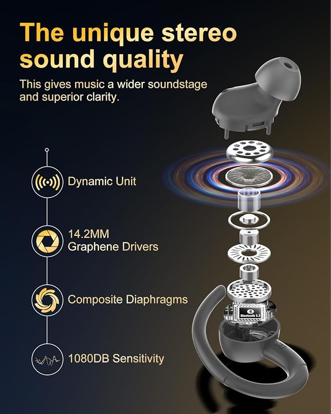 Wireless Earbuds, Bluetooth 5.4 Headphones Sport Over Ear Buds With ENC Mic | Noise Cancelling Mic,48H, Wireless Earphone with Earhooks, Stereo Deep Bass, IP7 Waterproof Ear Bud for Workout Running, Grey - Image 6