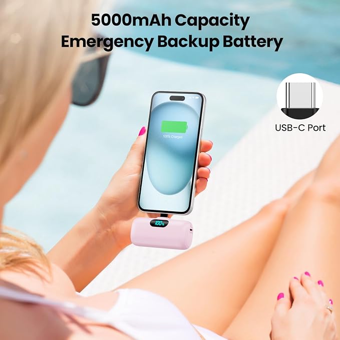 [2-Pack] Mini Portable Charger USB C Power Bank,Upgraded 5000mAh PD Fast Charging Battery Pack Built-in USB-C Connector Travel Essential for iPhone17/17Pro/17Pro Max/Air/16 Plus/16Pro Max/15 Series - Image 7