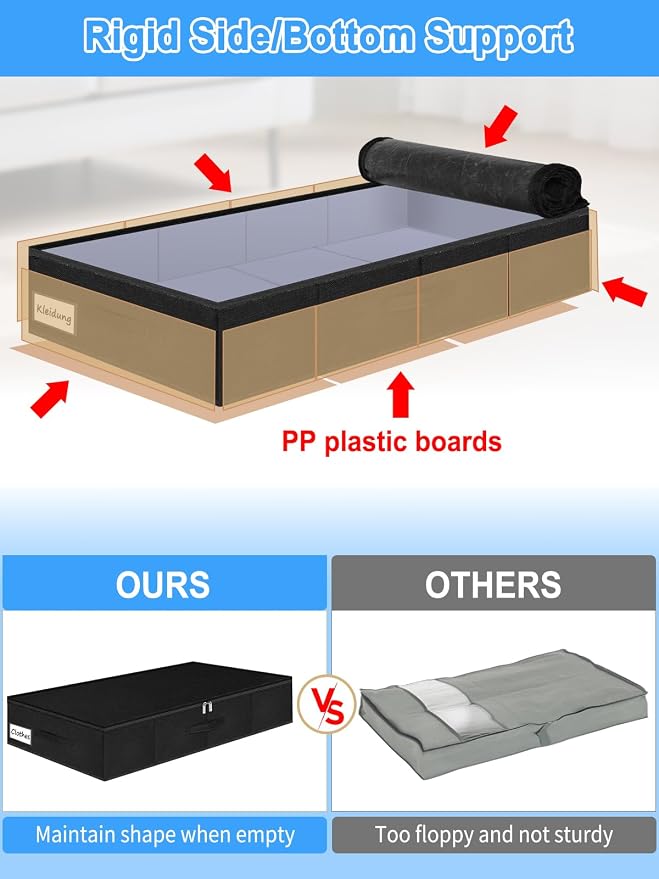 6.7-in Under Bed Storage Bin with Lid, Rigid Sides,2 Pack, Black | Zipped Lid, Rigid Sides & Bottom, Large Clothes Organizer Box, Off-season Storage, Bedrooms, Dorms Organization - Image 2