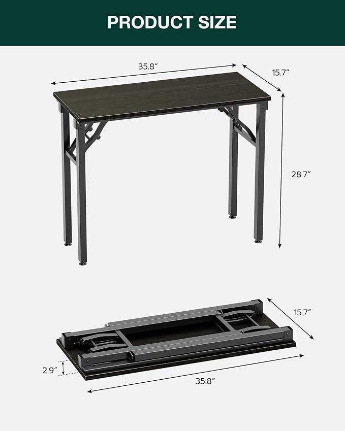 Small Folding Computer Desk – Portable 35.8 Inch Foldable Laptop Table, Collapsible and Compact for Easy Storage and Fast Setup, Lightweight for Small Spaces, Craft and Study Use, Dark Oak - Image 2