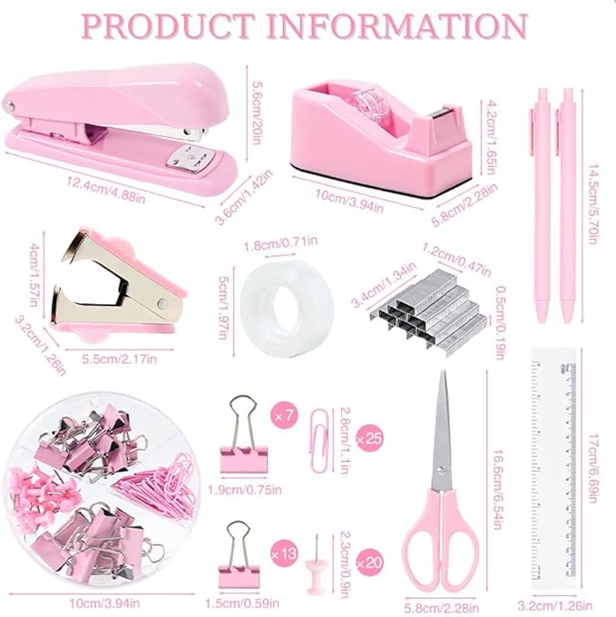 Gawsey Desk Organizers and Accessories with Desk Organizer 360° Rotating Pen Holder and Office Supplies, Cute Stationery Supplies Set (Pink) - Image 4
