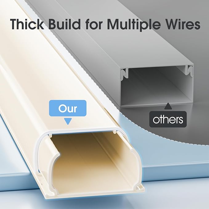 Wire Covers for 2 Cords TV on Wall, 47in Paintable Cable Hider, Medium Cable Management Kit, Cord Hiding for Wall Beige, W0.95in H0.47in - Image 2