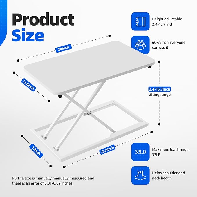 Standing Desk Converter Height Adjustable, Sit to Stand up Desk Riser Computer Workstation use in Laptop and Single Monitor Ergonomic Desktop Workstation for Home Office - White - Image 3