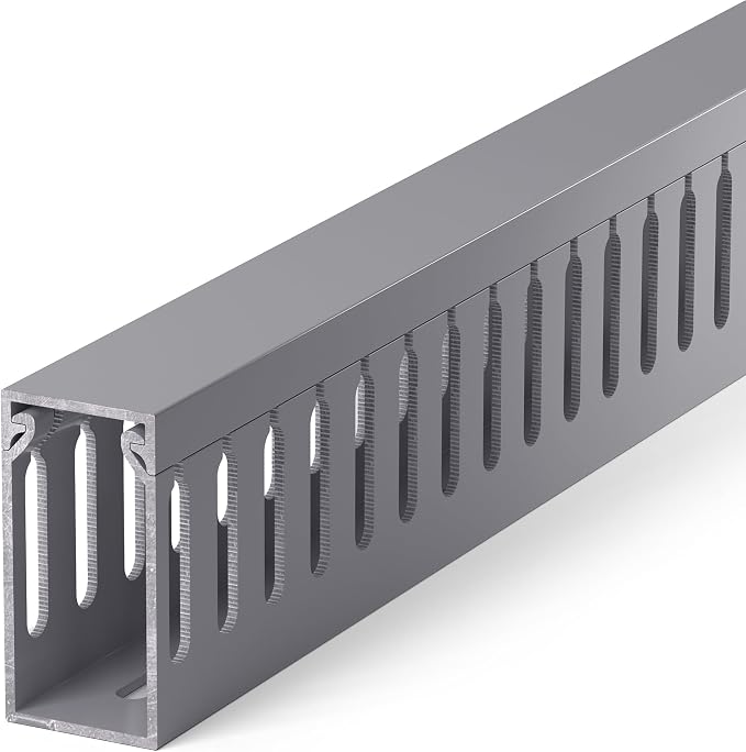 ZhiYo 2" H x 1" W Cable Management Raceway, 99in Under Desk Channel, Grey | Slotted Wire Duct, 6Pack, 16.5in Each, Heavy-Duty PVC Cable Management for Server Racks, Network Cables & Electrical Cabinets by ZhiYo