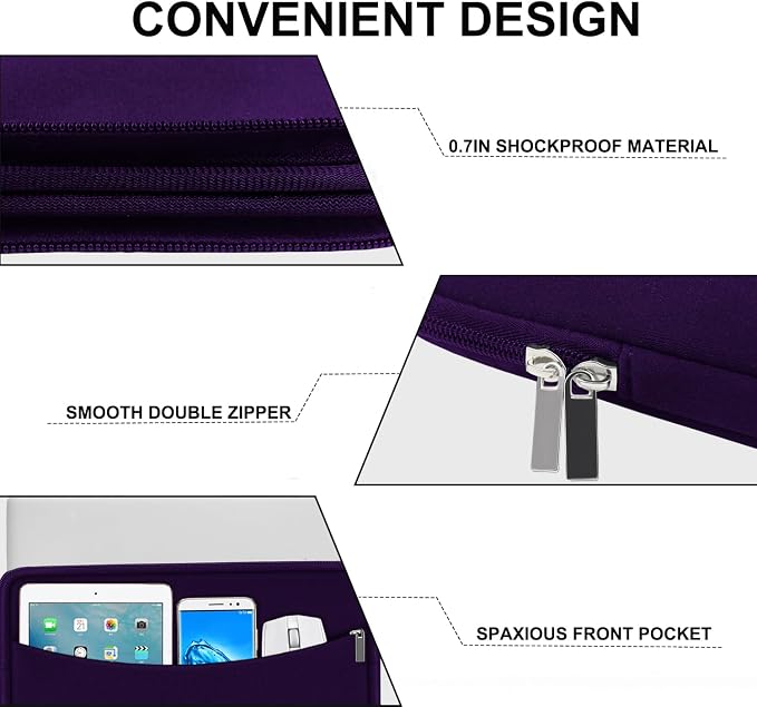 Laptop Sleeve Case 15.6 inch, Shockproof Protective Laptop Cover Carrying Computer Bag with Accessory Pocket Portable Computer Sleeve Compatible with HP, Dell, Lenovo, Asus, Dark Purple - Image 3