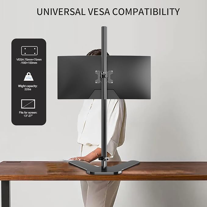 Pholiten Single Tall Monitor Mount with 47 inch Pole,Floor Computer Stand | Extra Long Free-Standing Monitor Mount, Support 13 to 27 inch Screen, 22lbs - Image 4