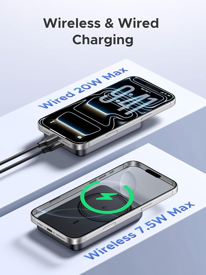 UGREEN 10000mAh Magnetic Power Bank PD 20W USB-C for iPhone 16 Pro Max | MagSafe-compatible, USB-C 20W PD fast charging. Slim magnetic attachment for iPhones - Image 2