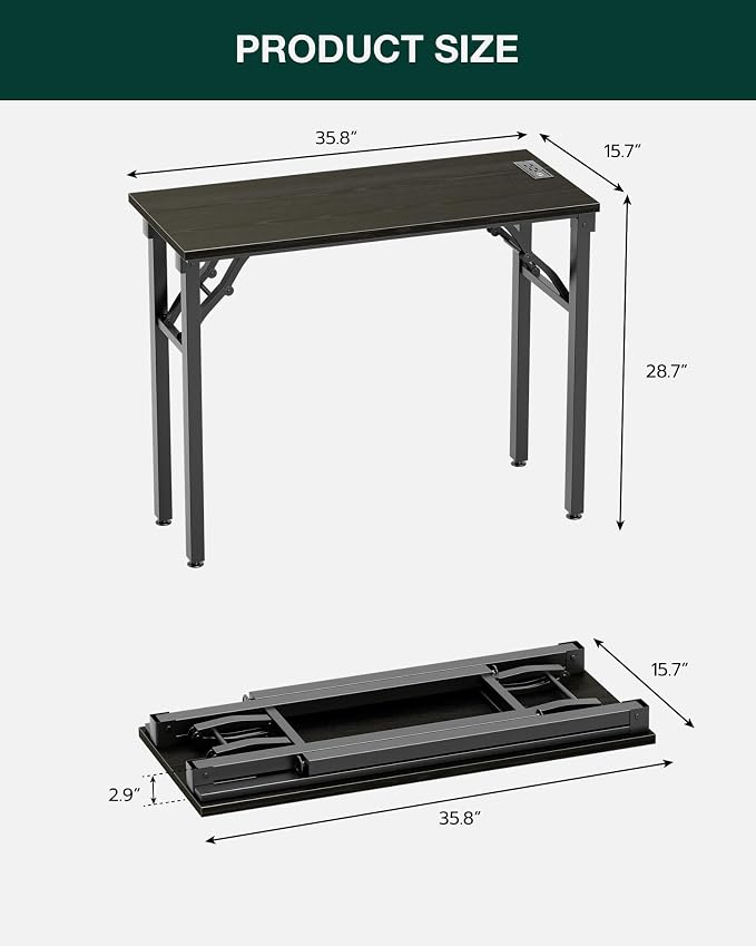 Small Folding Computer Desk – 35.8 Inch Portable Table for Craft and Study, Lightweight Desk for Small Spaces, Foldable Laptop Table Built-in AC/USB Outlets for Convenience, Dark Oak - Image 2