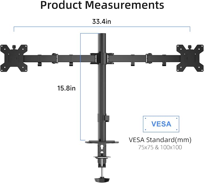 Suptek Dual Monitor Arm Desk Mount,Ultrawide Dual Monitor Arm for 2 Monitor Screens up to 38 inches and Max 22lbs Each,Extra Tall 15.75" Pole Fully Adjustable Monitor Stand for Desk,Black(MD9442MB) - Image 5